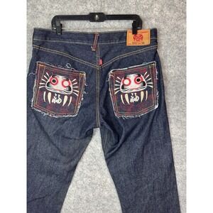 Red Monkey RMC Jeans Mens 36 Japanese Baggy Y2K Wide leg Embroidered Button Fly